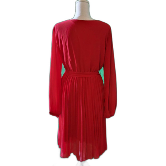 Farysays Wrap V Neck Flowy Pleated Long Sleeve Red Midi DressSz XL - Picture 5 of 7